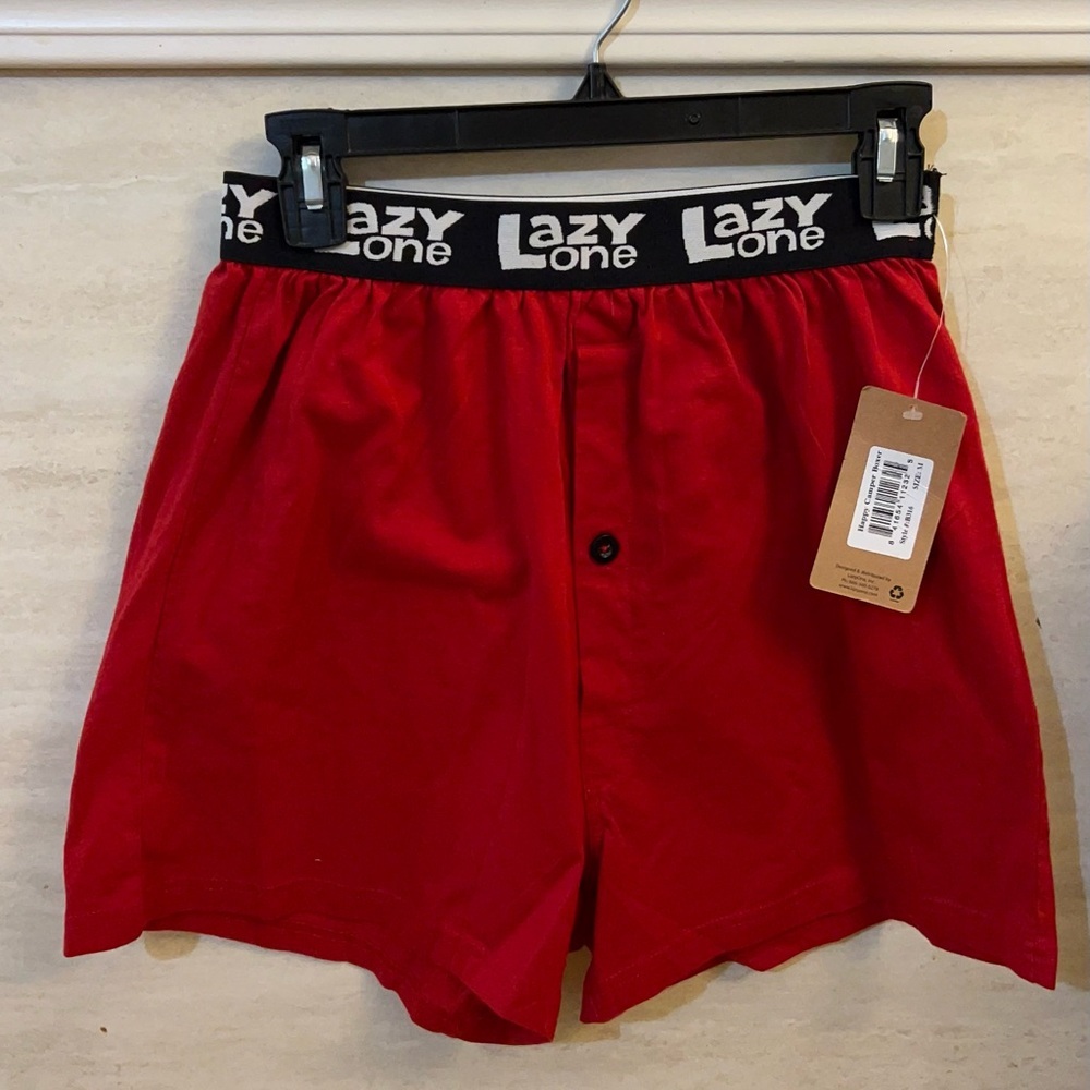 NWT- Lazy One Happy Camper Vibrant Red Boxer Shorts Unisex
